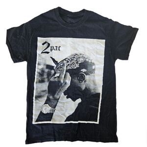 Official 2Pac Iconic Licensed Mike Miller Photo Middle Finger Bandana T-Shirt S
